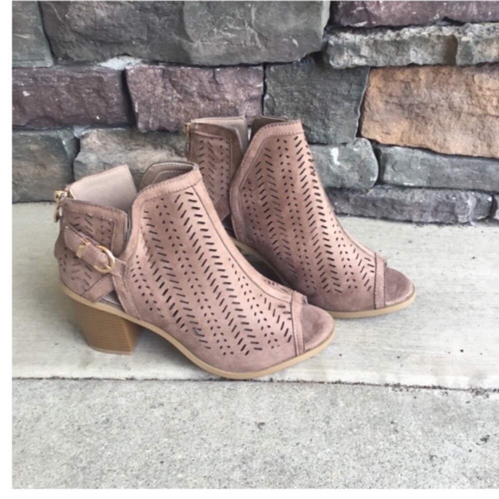 Taupe Laser Cut Ankle Booties - Picture 5 of 6